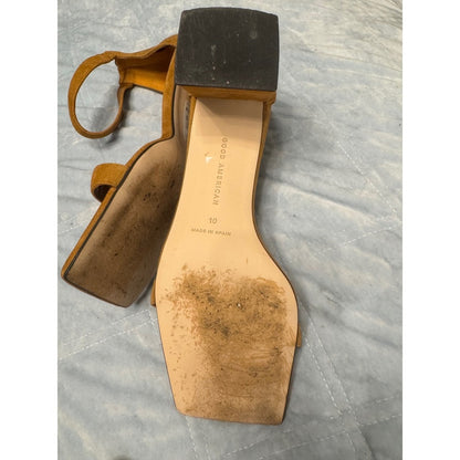 Good American Suede Ankle Strap Square Toe Block Heel Sandals, Size 10