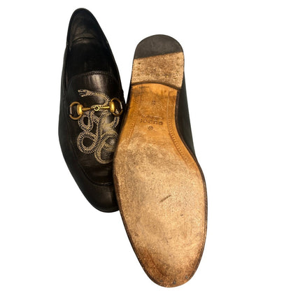 Gucci Kingsnake Horsebit Loafers Mens 8 Black Leather Jordaan  Good Embroidered