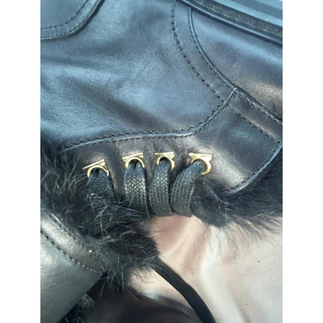 Salvatore Ferragamo Black Leather Fur Trim Gancini Combat Boots Lug Sole Italy
