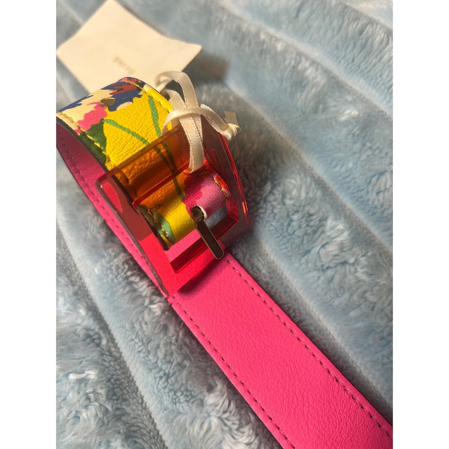 NWT Kate Spade Reversible Leather Belt Yellow Floral Pink Acrylic Buckle B151