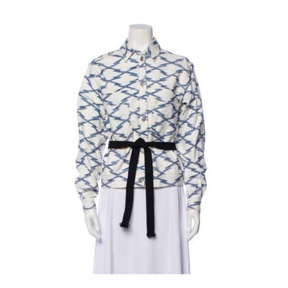 Isabel  Marant  Blue Geometric Print Long Sleeve Button Up Jacket size M
