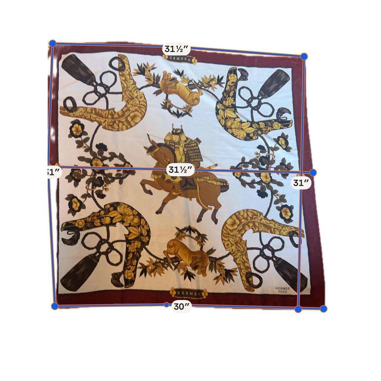 Hermes Parures de Samourais Silk Scarf Burgundy Gold Aline Honore 80cm Square