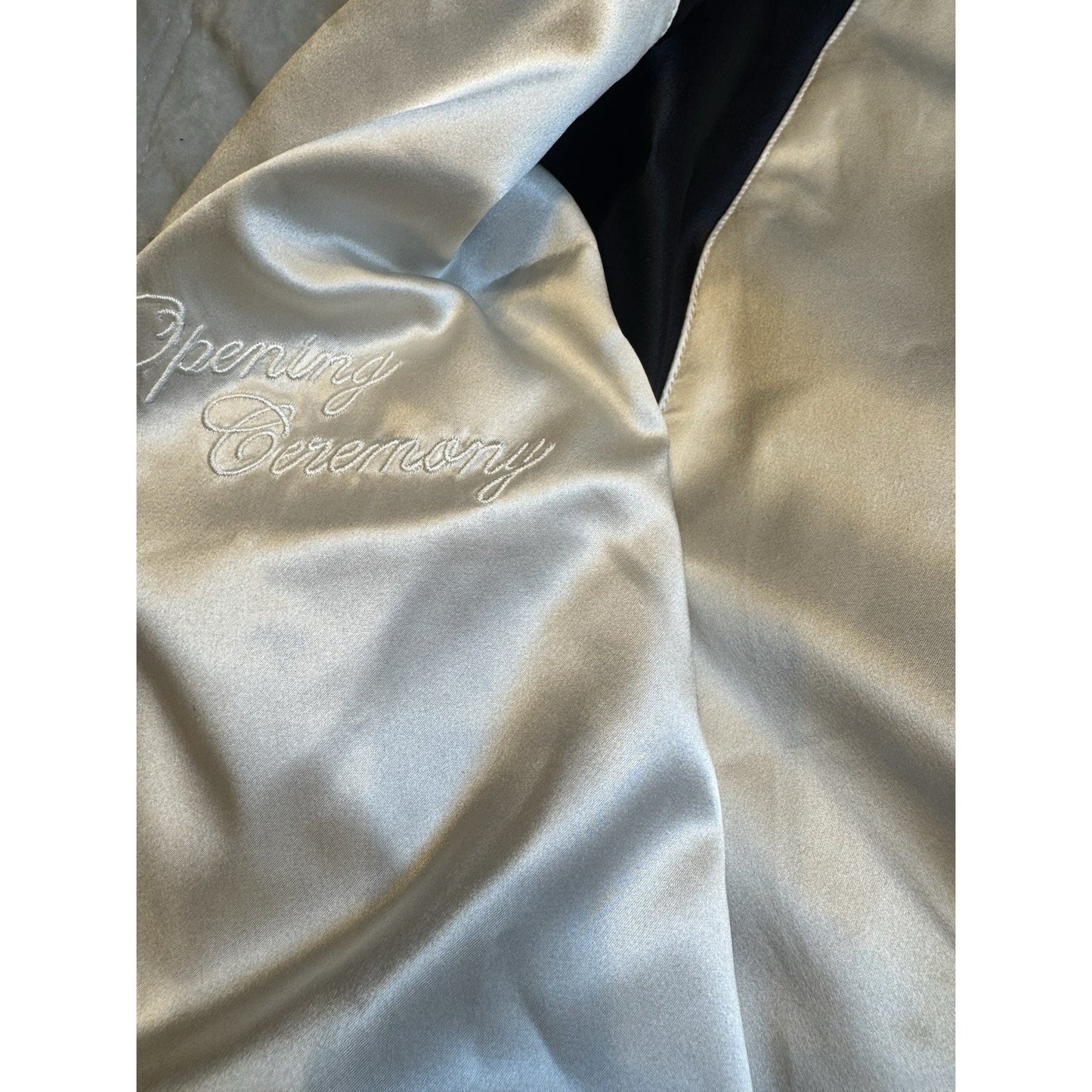 Opening Ceremony Satin Reversible Bomber Jacket Black Ivory Embroidered Logo XL