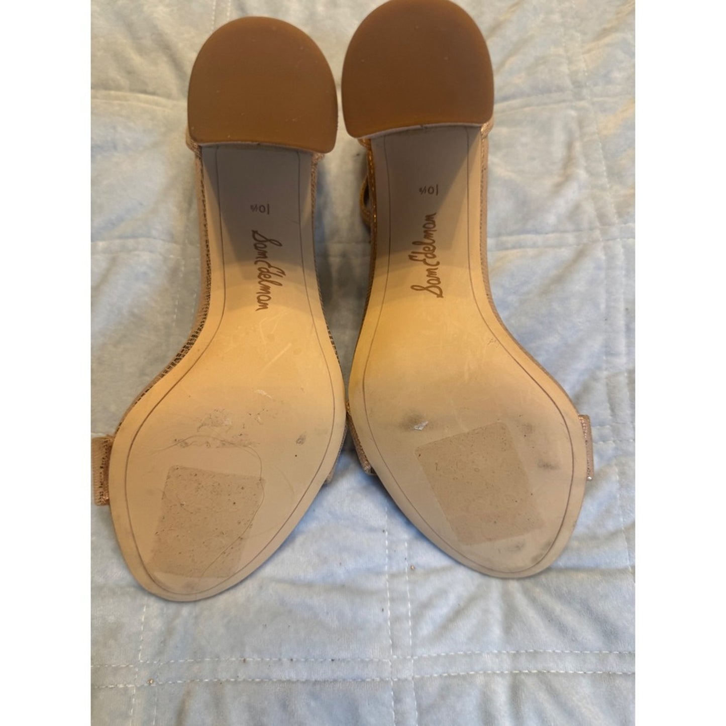 Sam Edelman Gold Metallic Ankle Strap Heels Women's Size 10.5 Block Heel Sandals