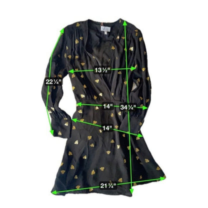 And Other Stories Black Gold Bee Print Wrap Mini Dress size 6