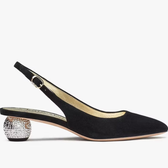 Kate Spade New York Black Slingback Heels Jeweled Ball Kitten Heel Pumps size 8