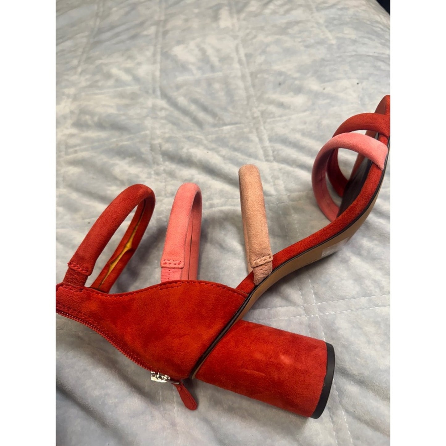 Rebecca Minkoff Suede Strappy Block Heel Sandals - Red and Pink size 8