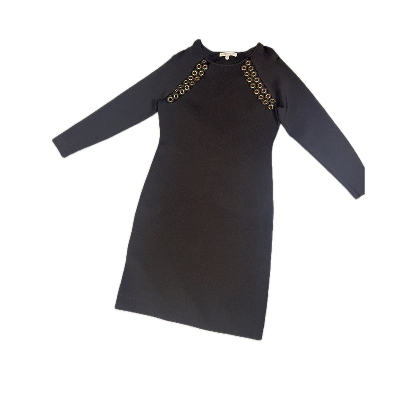 Good American Black Ribbed Knit Bodycon Dress with Grommet Detail Size 5