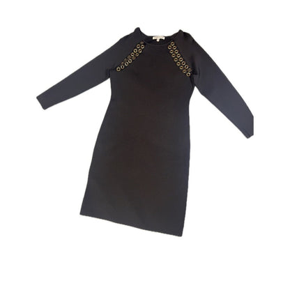 Good American Black Ribbed Knit Bodycon Dress with Grommet Detail Size 5