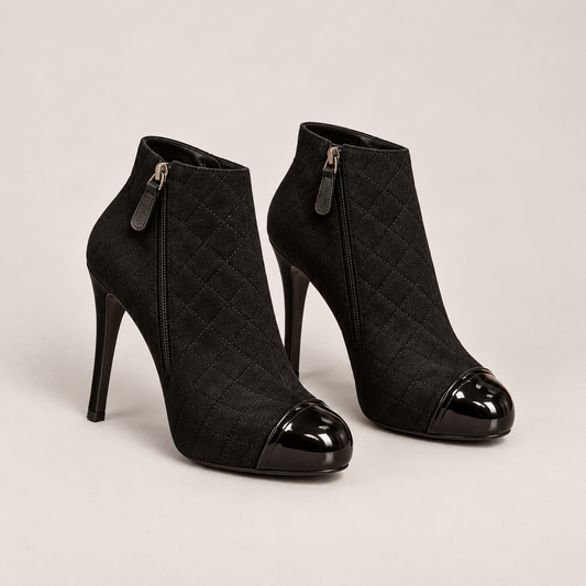 CHANEL black tweed cap-toe ankle boots