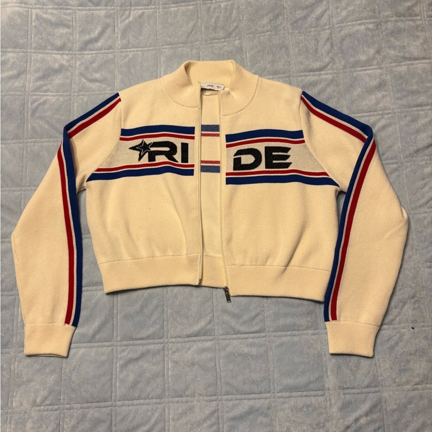 Mango Cream and Blue Striped Cardigan Cropped - Size M new