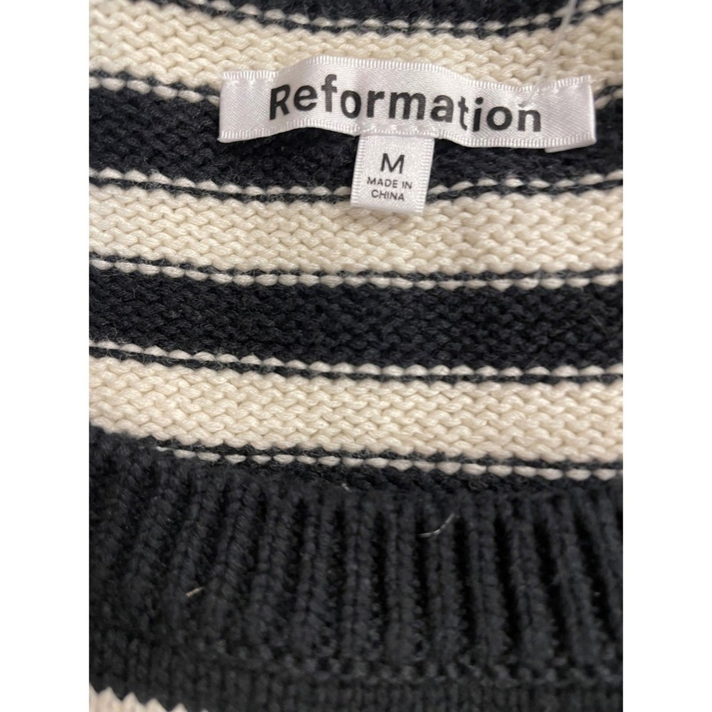 Reformation Striped Sweater Vest Knit Black White Crew Neck Sleeveless Crop M