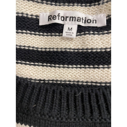 Reformation Striped Sweater Vest Knit Black White Crew Neck Sleeveless Crop M