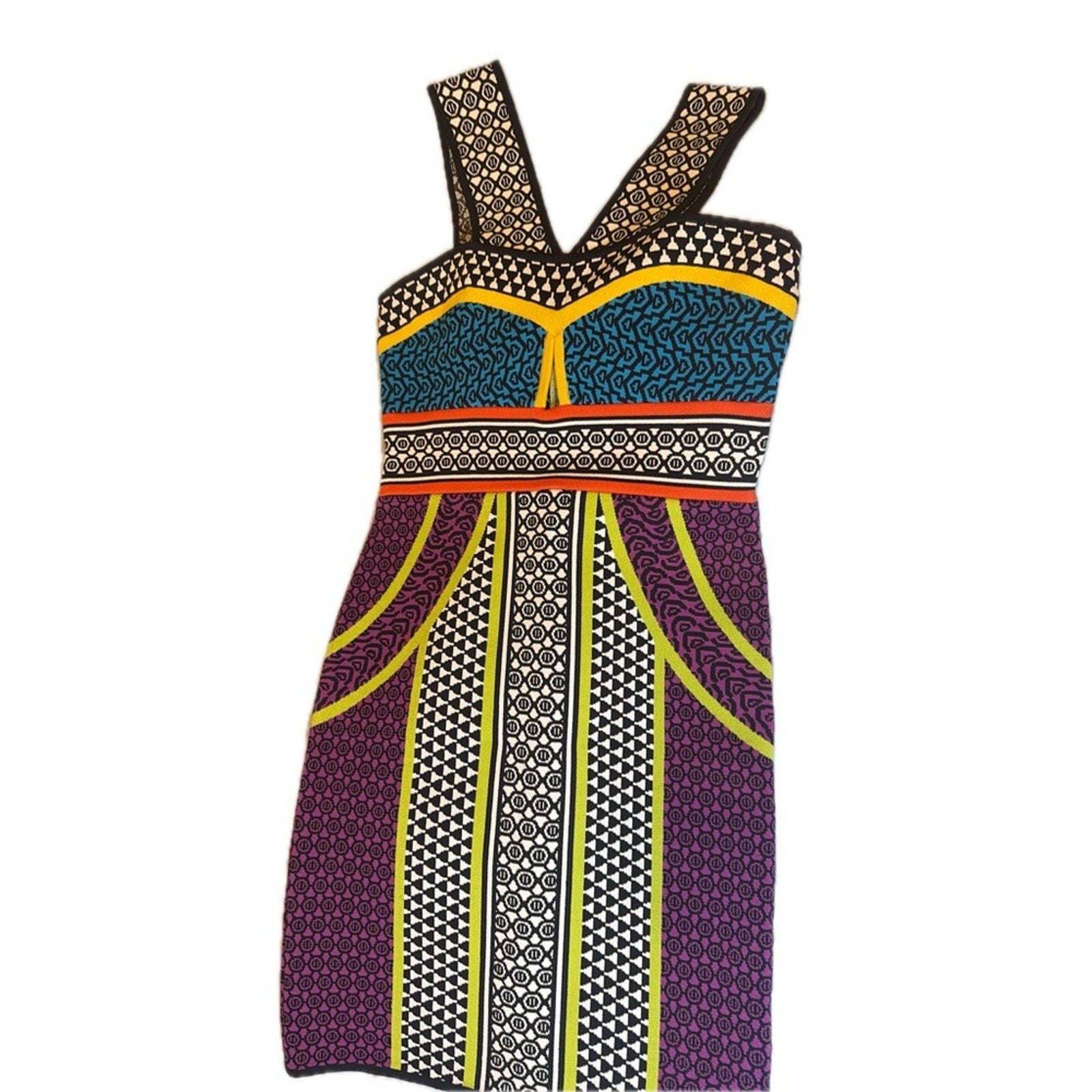BCBGMaxAzria Geometric Multicolor Knit Bodycon Mini Dress size S