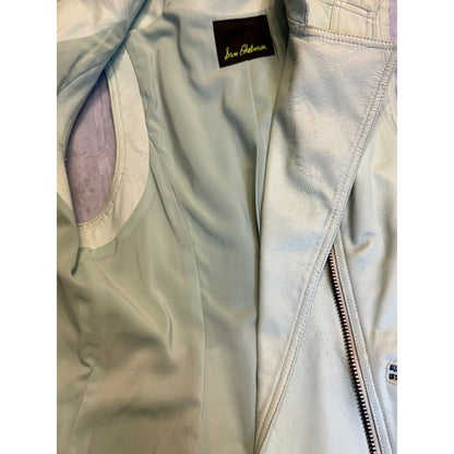 Sam Edelman Leather Vest Sleeveless Moto Biker Full Zip Pockets Pale Green Small