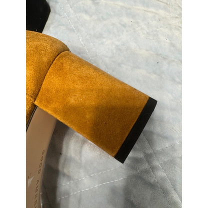 Good American Suede Ankle Strap Square Toe Block Heel Sandals, Size 10