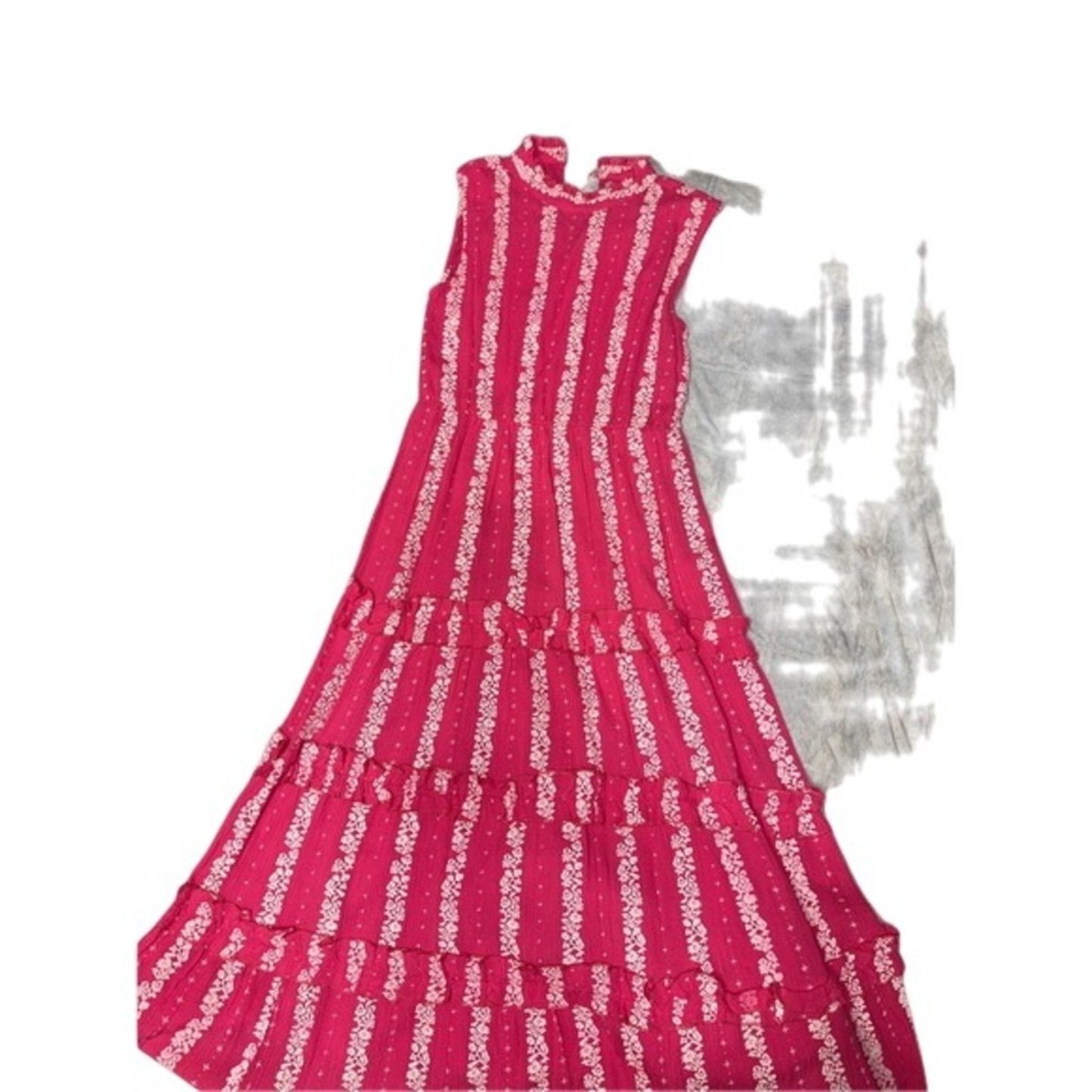 Valencia & Vine Pink Floral Tiered Maxi Dress Sleeveless Boho Bohemian