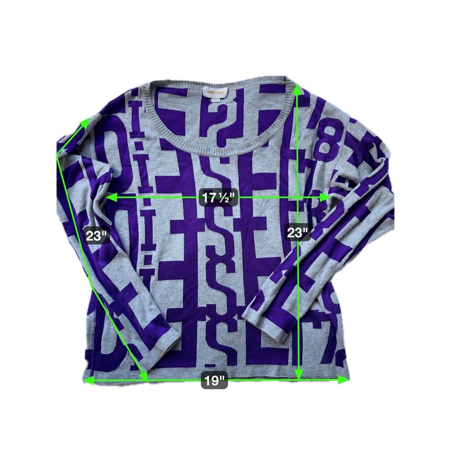 Diesel All Over Logo Print Long Sleeve Sweater Size XS