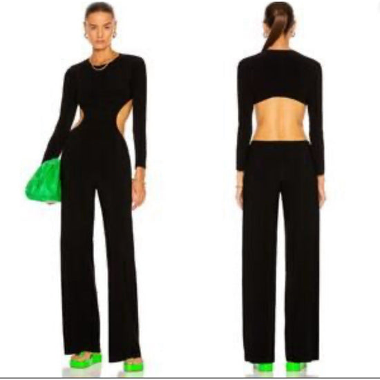 Norma Kamali Slip Jumpsuit Wide Leg Low Back Sleeveless V Neck Black Size XS/34