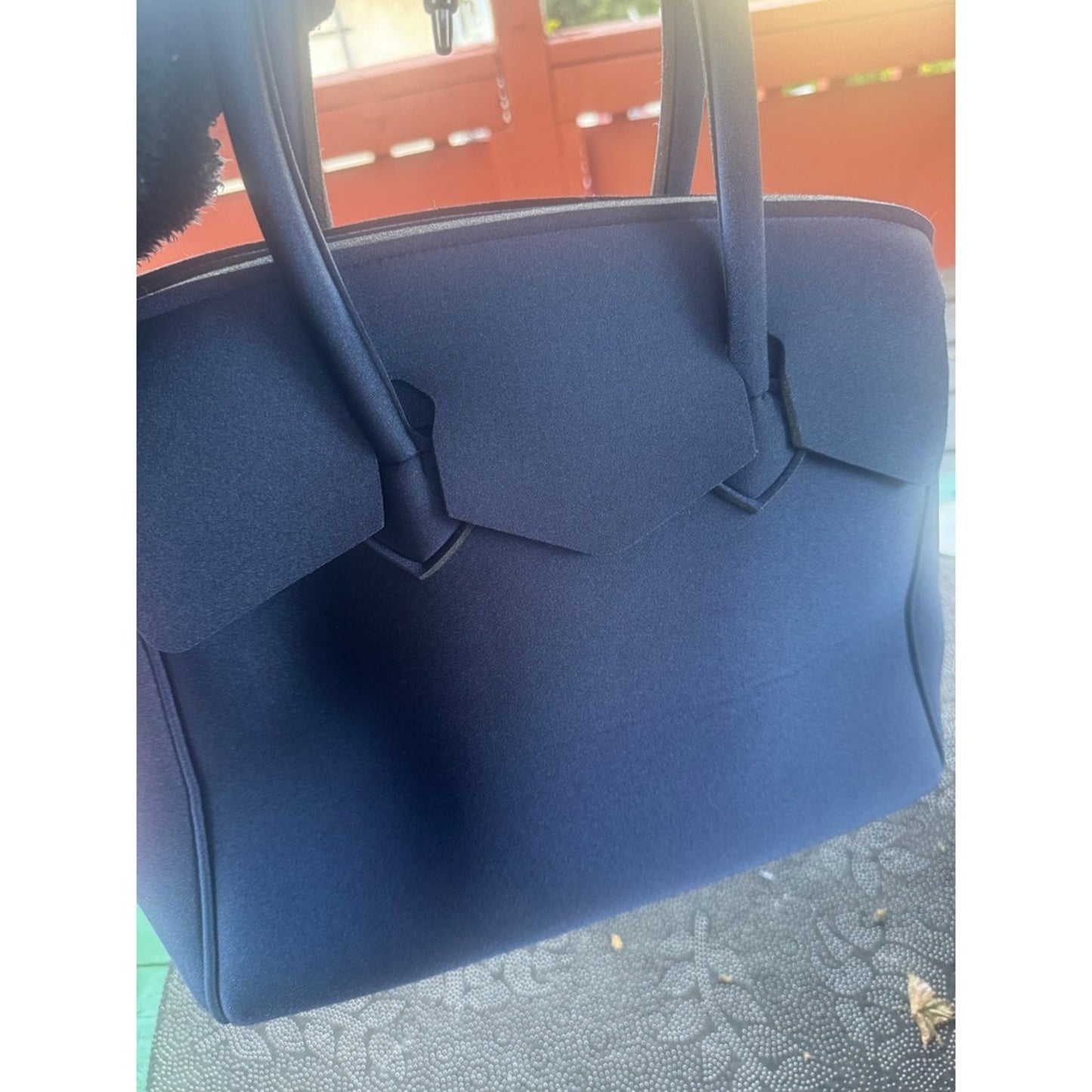Save My Bag Navy Blue Handbag Faux Pearl Bow Embellishment Tote Bag
