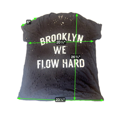Y7 Studio Brooklyn We Flow Hard Distressed Destroyed Black Graphic Tee Medium