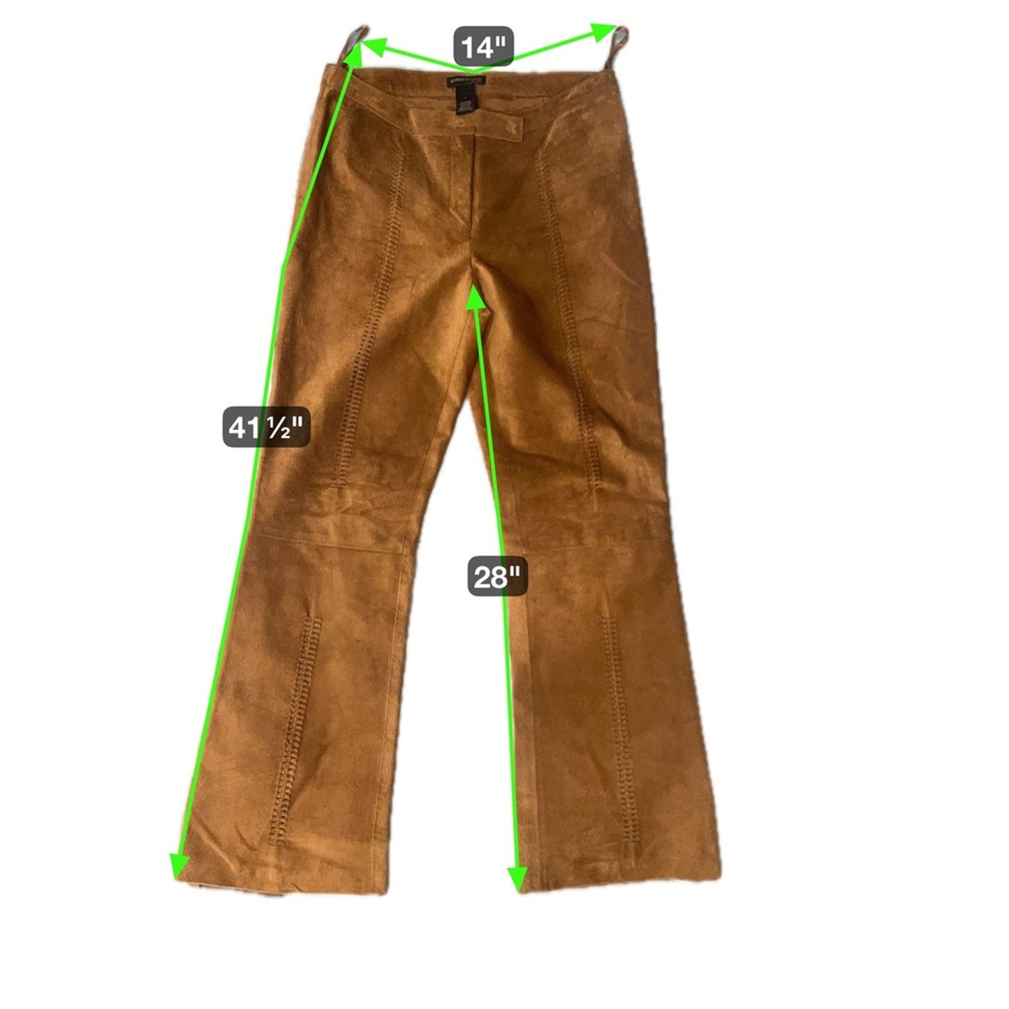 Kenneth Cole New York Suede Flare Pants Brown Size 6 Bootcut Distressed Look