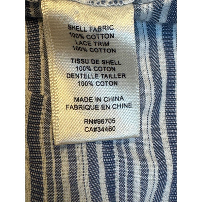Striped Ruffle Mini Dress Blue White Button Front Short Sleeve Tie Waist L