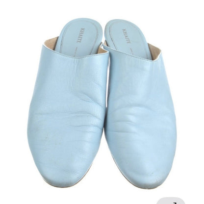 Khaite Leather Mules Women Light Blue Good Pointed Toe Flat Slides Italy