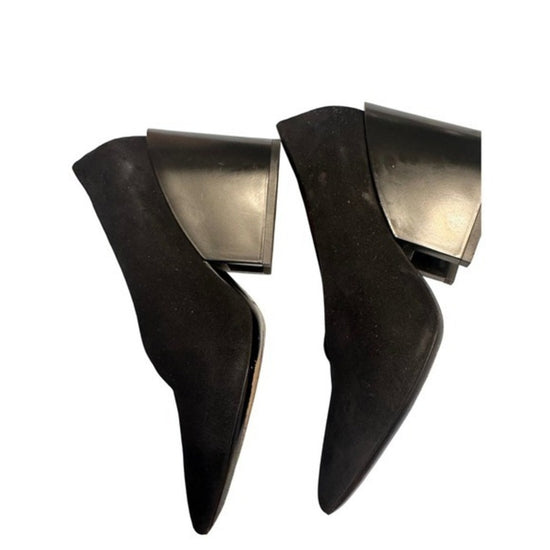 Acne Studios Black Suede Leather Pointed Toe Block Heel Pumps Made in Italy