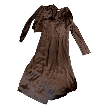 Vince 100 Silk Midi Wrap Dress Black Long  Sleeve size S/P