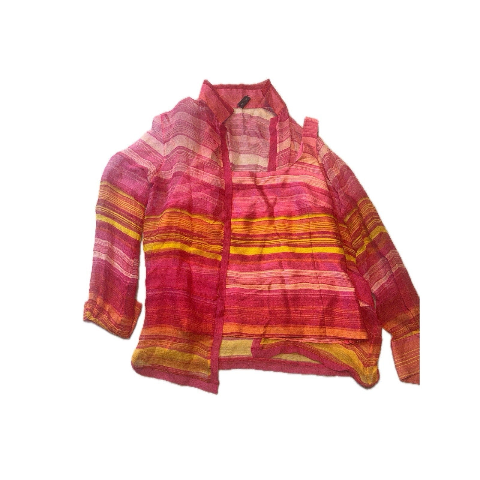 AKRIS Silk Sheer Set Womens Tank Set Pink Orange Yellow Size M .
