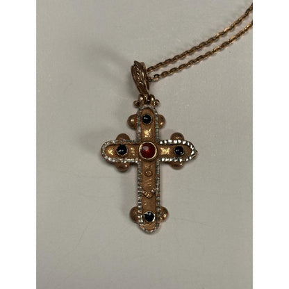 Gold-Tone Gemstone Cross Pendant Necklace