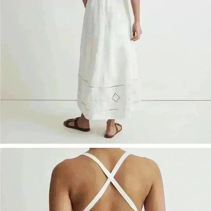 Madewell eyelet white Embroidered Eyelet Tie-Back Cami Midi Dress