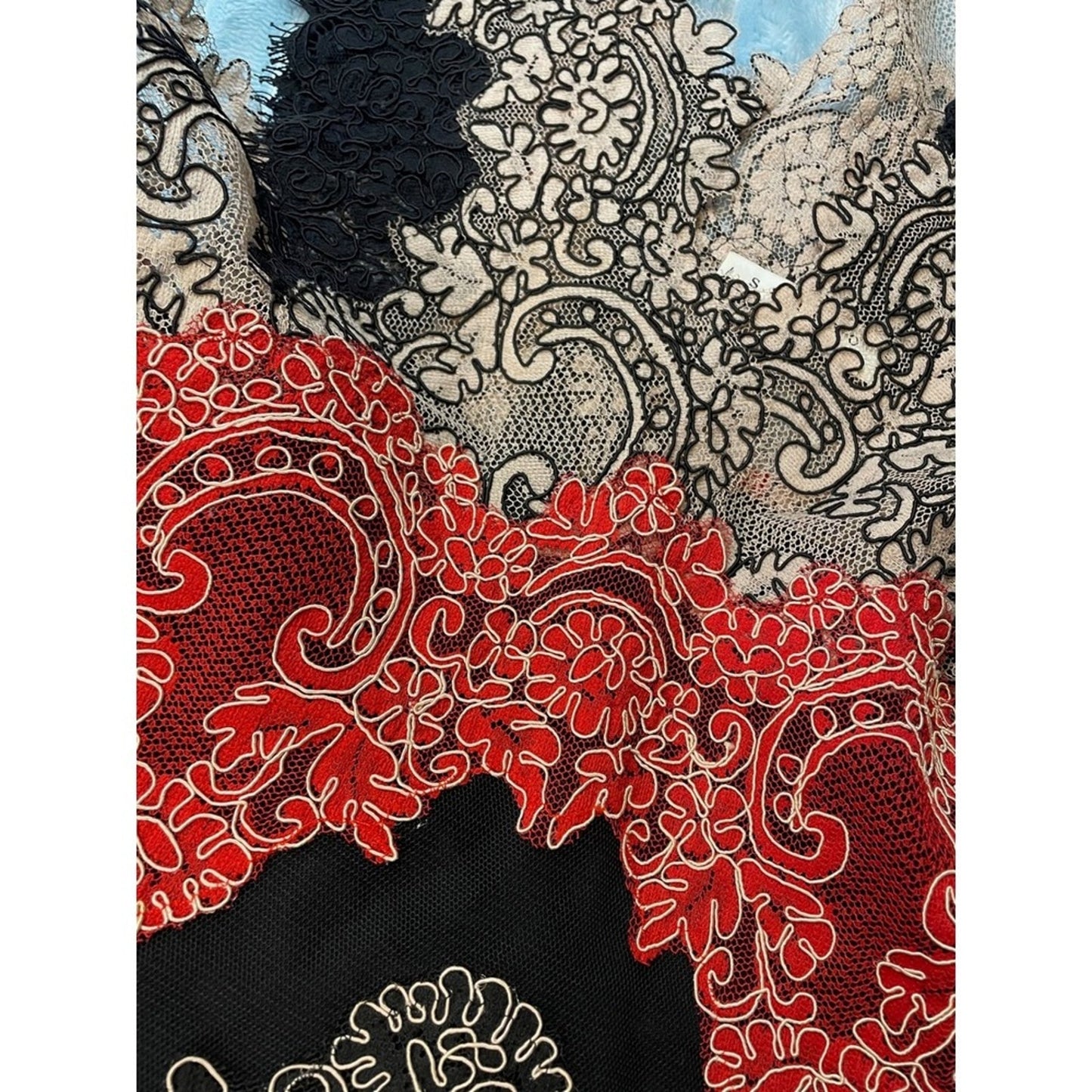 Sandro Paris Lace Overlay V Neck Dress Red Black Women's Size Small