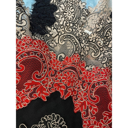 Sandro Paris Lace Overlay V Neck Dress Red Black Women's Size Small