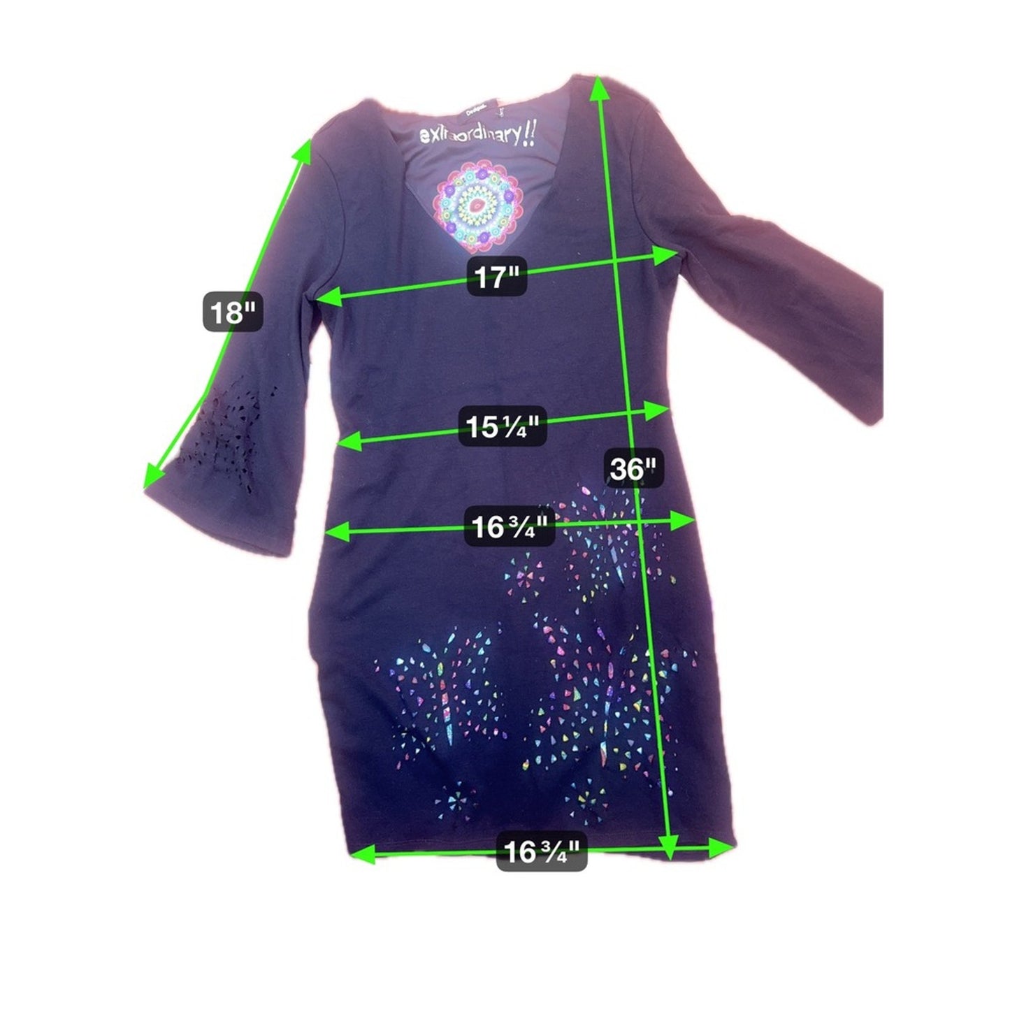 Desigual Black Cutout Dress with Colorful Mandala Print – Size M (US 6–8)