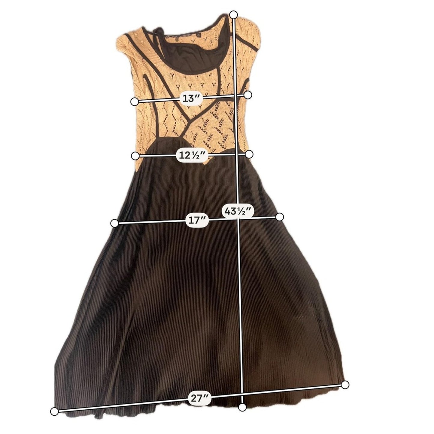 Knitted & Knotted Anthropologie Pleated Midi Dress Womens Small Beige Black Knit