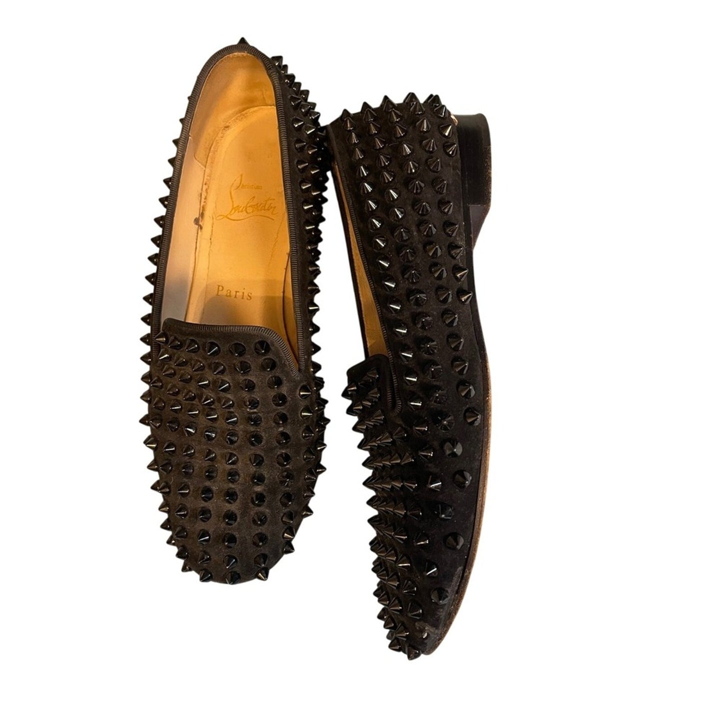 Iconic Christian Louboutin black suede loafers with-spike studs size 6.5