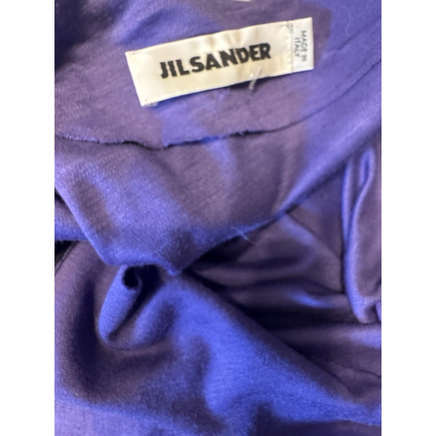 Jil Sander Pleated Sheath Dress Knee Length Purple Silk Blend Pockets Women's 0