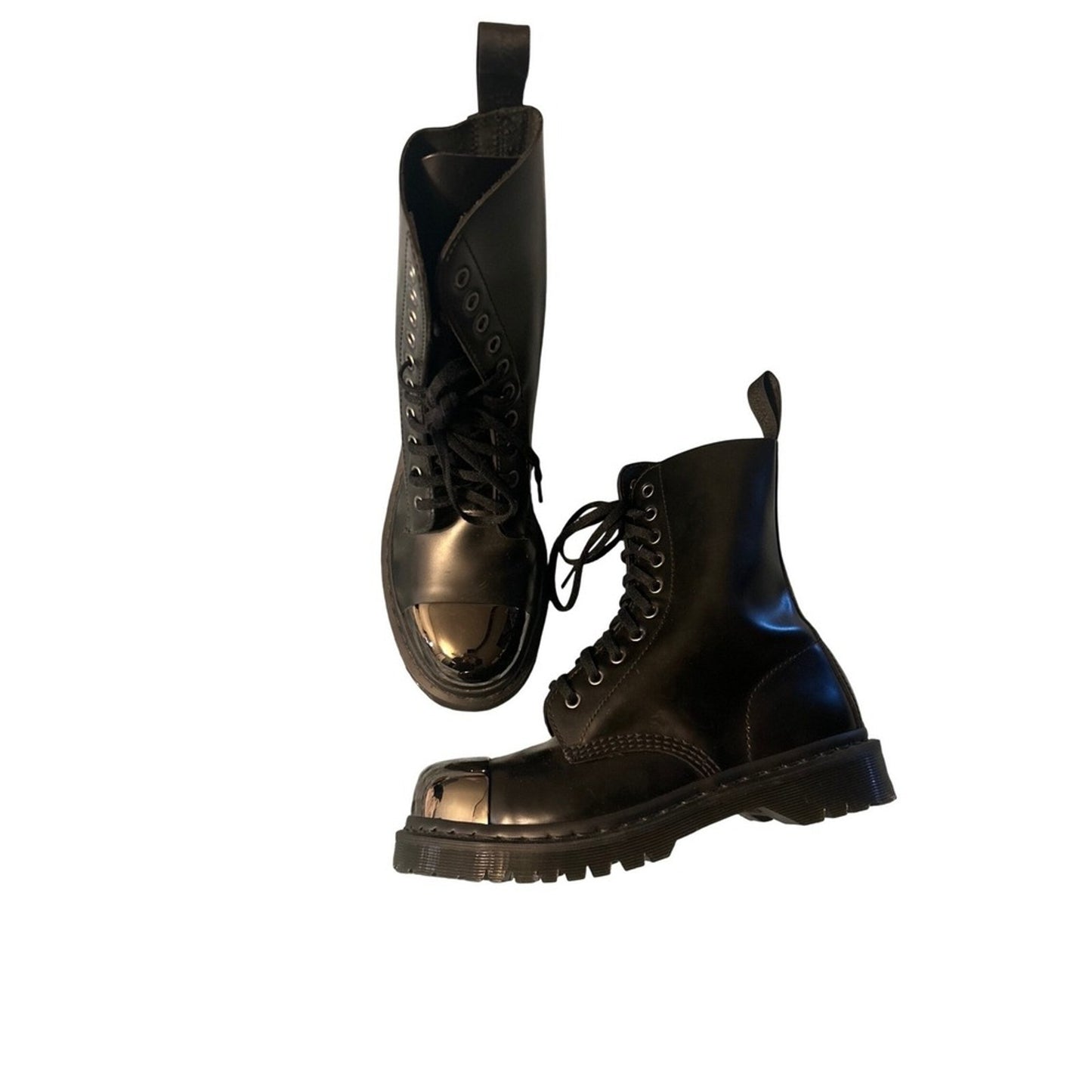 Dr Martens 1460 Bex Black Leather Metal Cap Toe Lace Up Boots Size US M 6