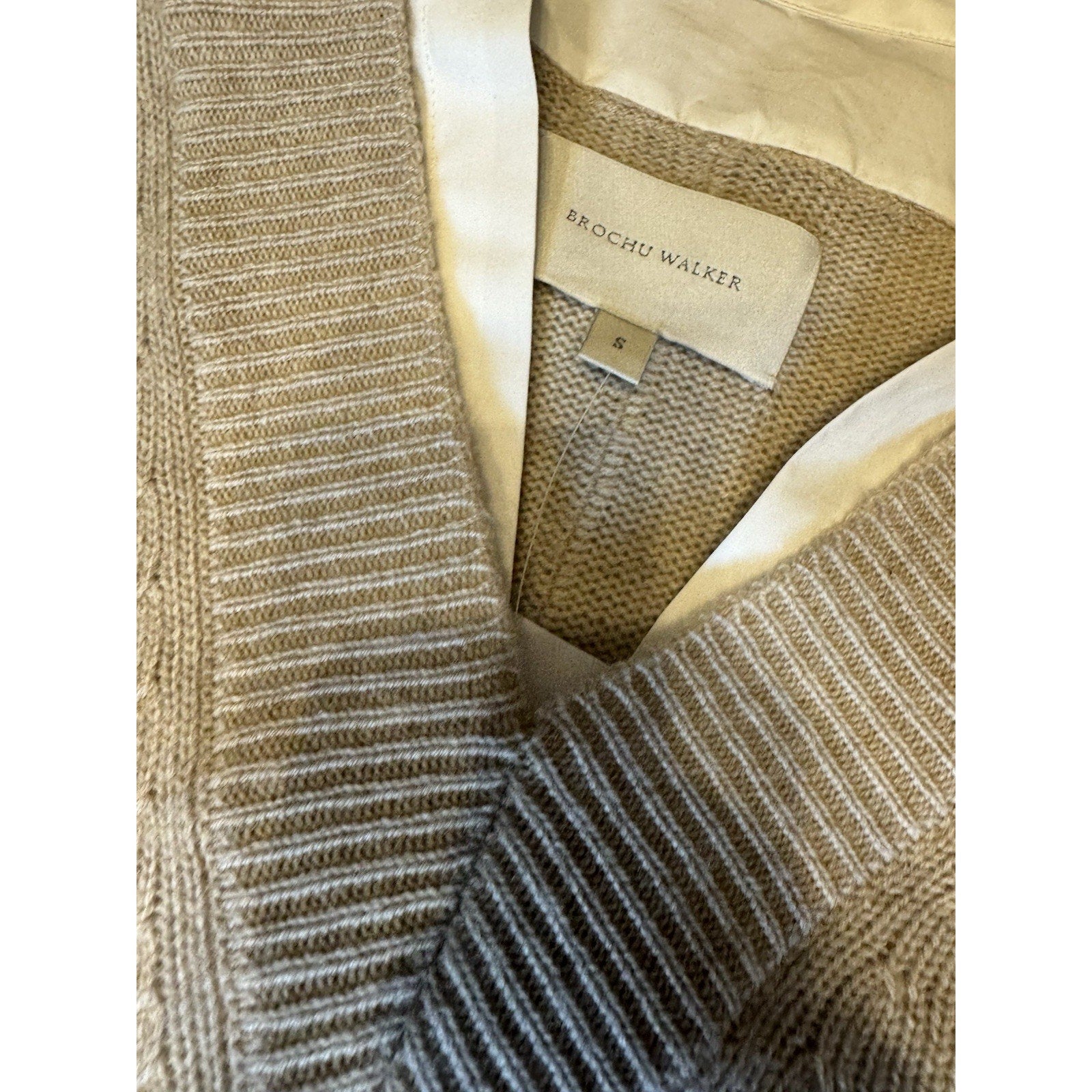 BROCHU WALKER Size M Camel White Wool Cashmere Knit Layered Pullover