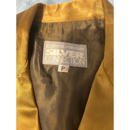 Metallic Gold Cropped Trucker Jacket Button Front Long Sleeve Shimmer Coat