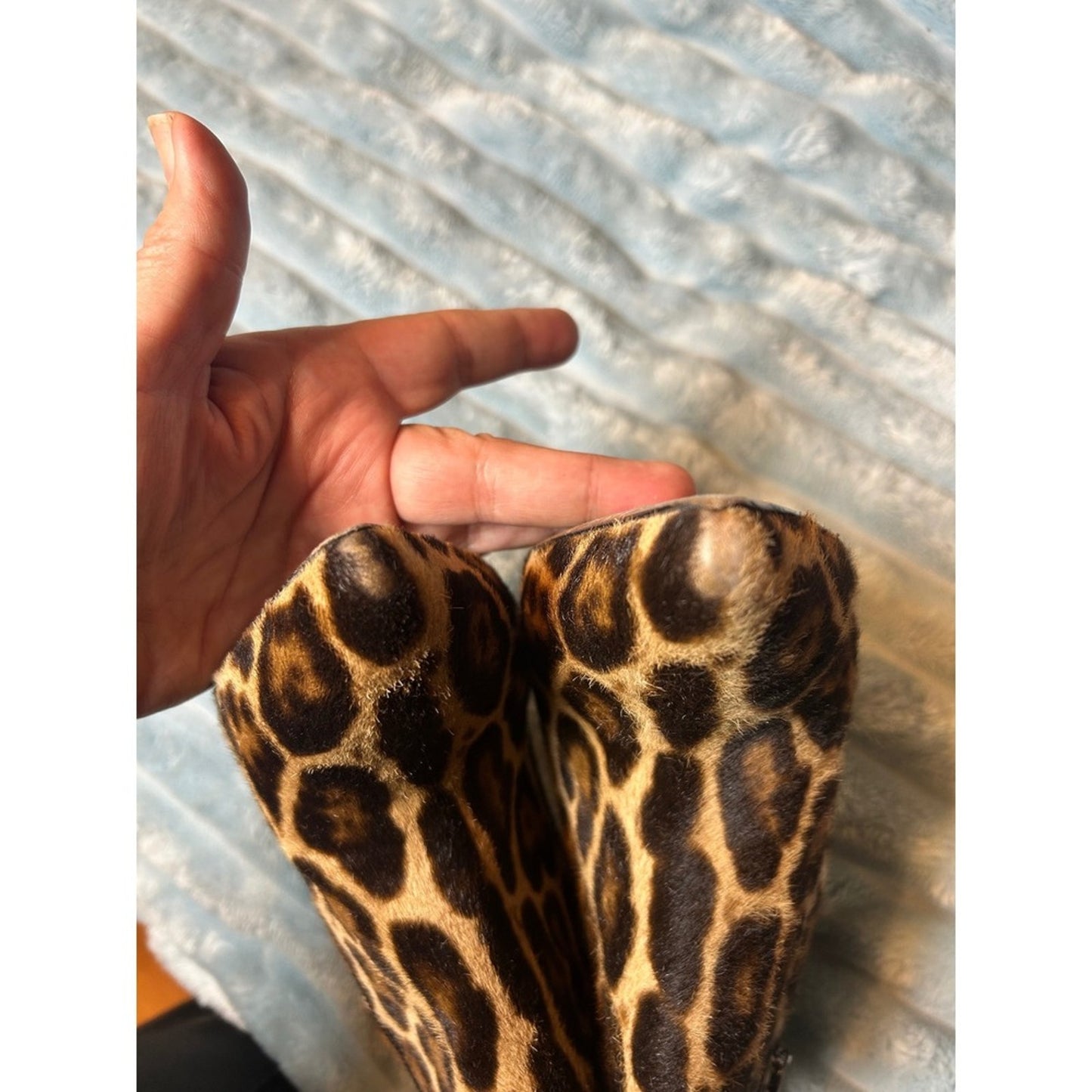 Dolce & Gabbana Leopard Print Calf Hair Ankle Boots Pointed Toe Stiletto 38