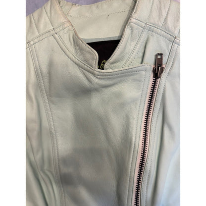 Sam Edelman Leather Vest Sleeveless Moto Biker Full Zip Pockets Pale Green Small