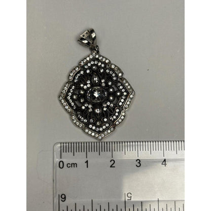 Ornate Filigree CZ Pendant Necklace Silver Tone Women's Fashion Jewelry