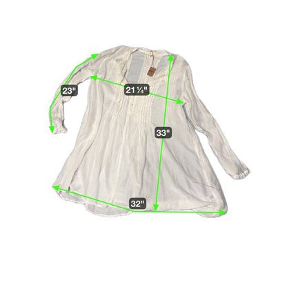 Yoko Apparel Tunic Dress Pleated Button Down White Casual Long Sleeve