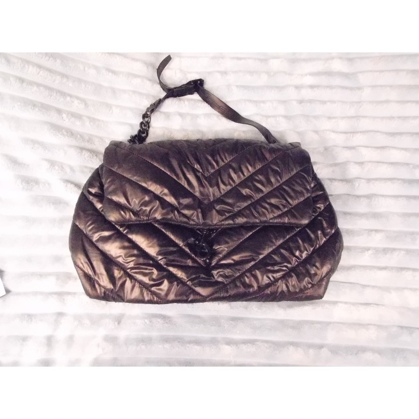 Rebecca Minkoff Puffy Chevron Shoulder Bag Bronze Metallic Chain Strap Flap