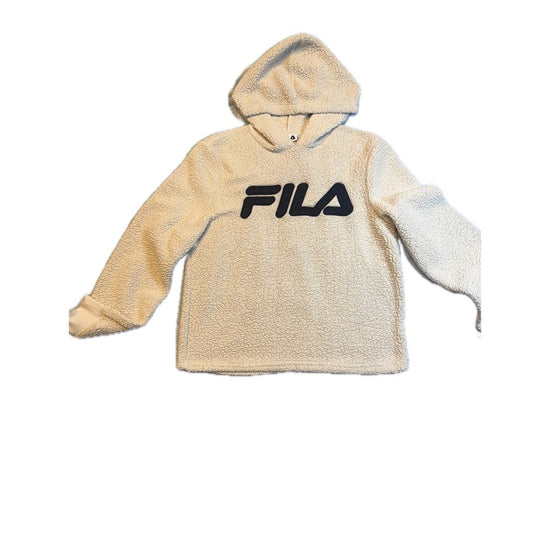 FILA Cream Sherpa Fleece Pullover Hoodie Sweatshirt Women&
