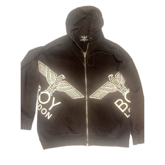 BOY London Black Zip-Up Hoodie Sweatshirt 2XL Eagle Logo Streetwear UK
