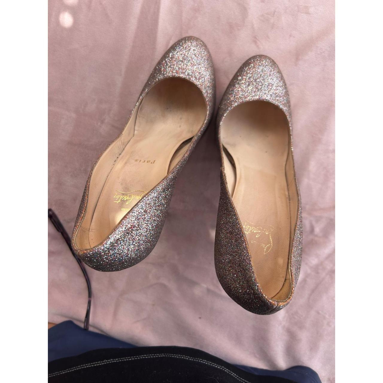 Christian Louboutin Pumps Womens Size 7 Silver Good Glitter Red Bottoms